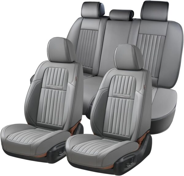 Coverado Gray Nappa Leather Car Seat Covers Full Set