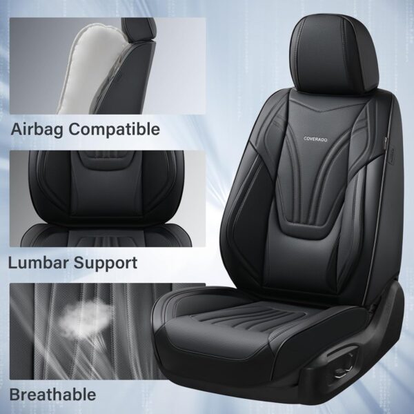 Coverado Black & Blue Leather Seat Covers for Truck Full Set