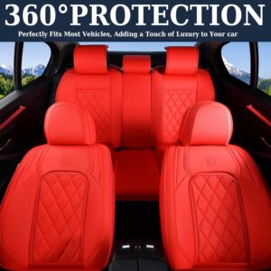 Coverado Red Faux Leather Waterproof Seat Covers for Cars