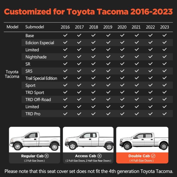 Toyota Tacoma 2016-2023 Super Cover Seat Covers Black