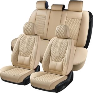 Coverado Beige Nappa Leather Seat Covers Full Set for Cars