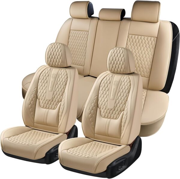 Coverado Beige Nappa Leather Seat Covers Full Set for Cars