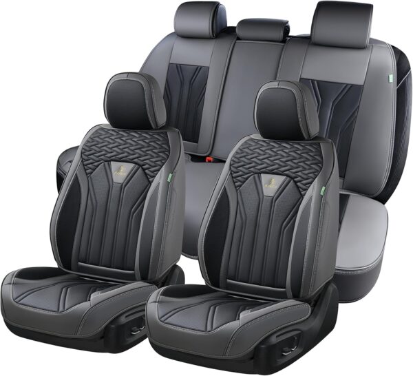 FLORICH Gray&Black Leather Seat Covers for Cars Trucks SUVs