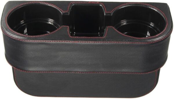 Leather Car Cup Holder & Organizer for Coins, Phone – Black