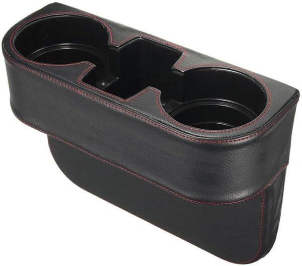 Leather Car Cup Holder & Organizer for Coins, Phone – Black