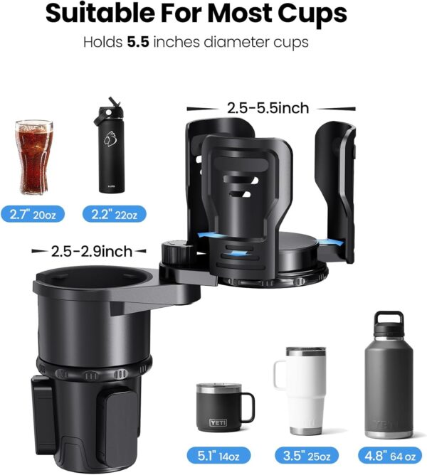 UNIWA 2-in-1 Car Cup Holder Expander & Adapter