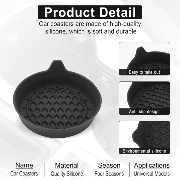 Universal Non-Slip Silicone Car Cup Holder Coasters, 4 Pack