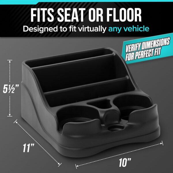 Compact Center Console Organizer with Cup Holders – Black