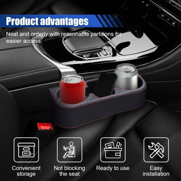 Multifunctional Car Cup Holder Organizer with Leather Cover