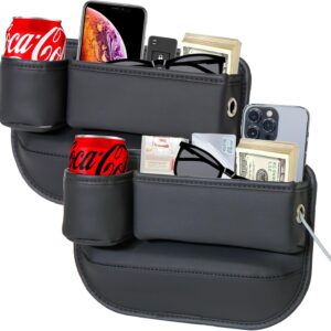 2 Pack Car Leather Cup Holder Gap Bag, Adjustable Organizer