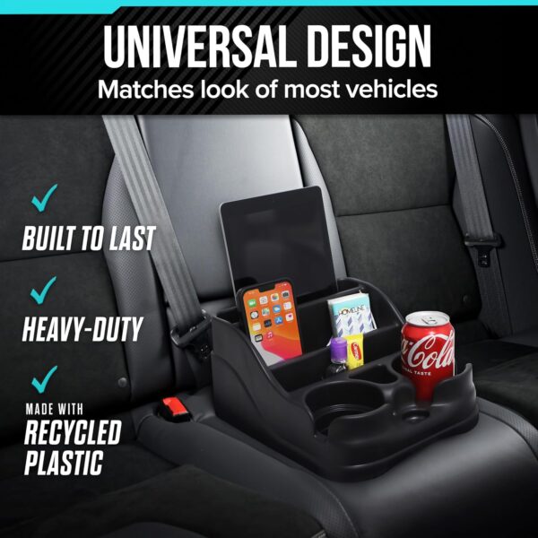 Compact Center Console Organizer with Cup Holders – Black