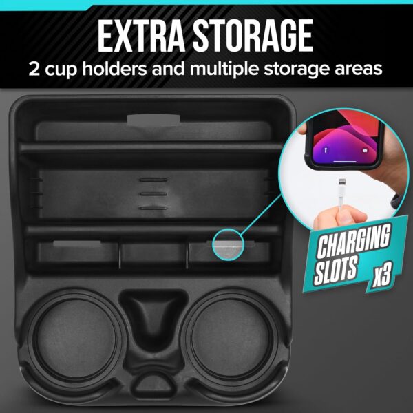 Compact Center Console Organizer with Cup Holders – Black