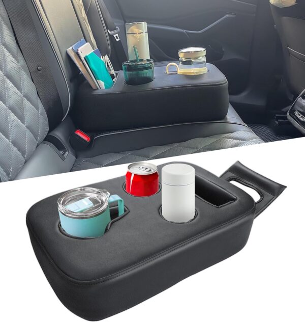 PU Leather Car Cup Holder Expander Tray for All Vehicles