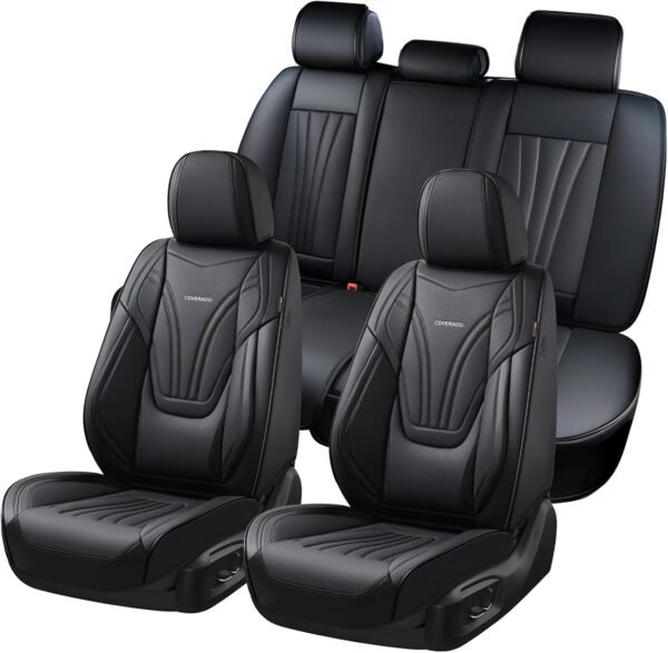 Coverado Black & Blue Leather Seat Covers for Truck Full Set