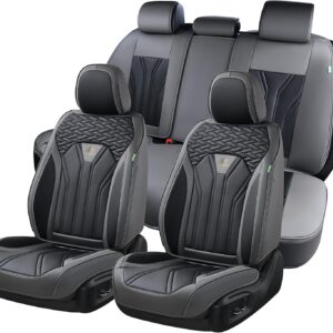 FLORICH Gray&Black Leather Seat Covers for Cars Trucks SUVs